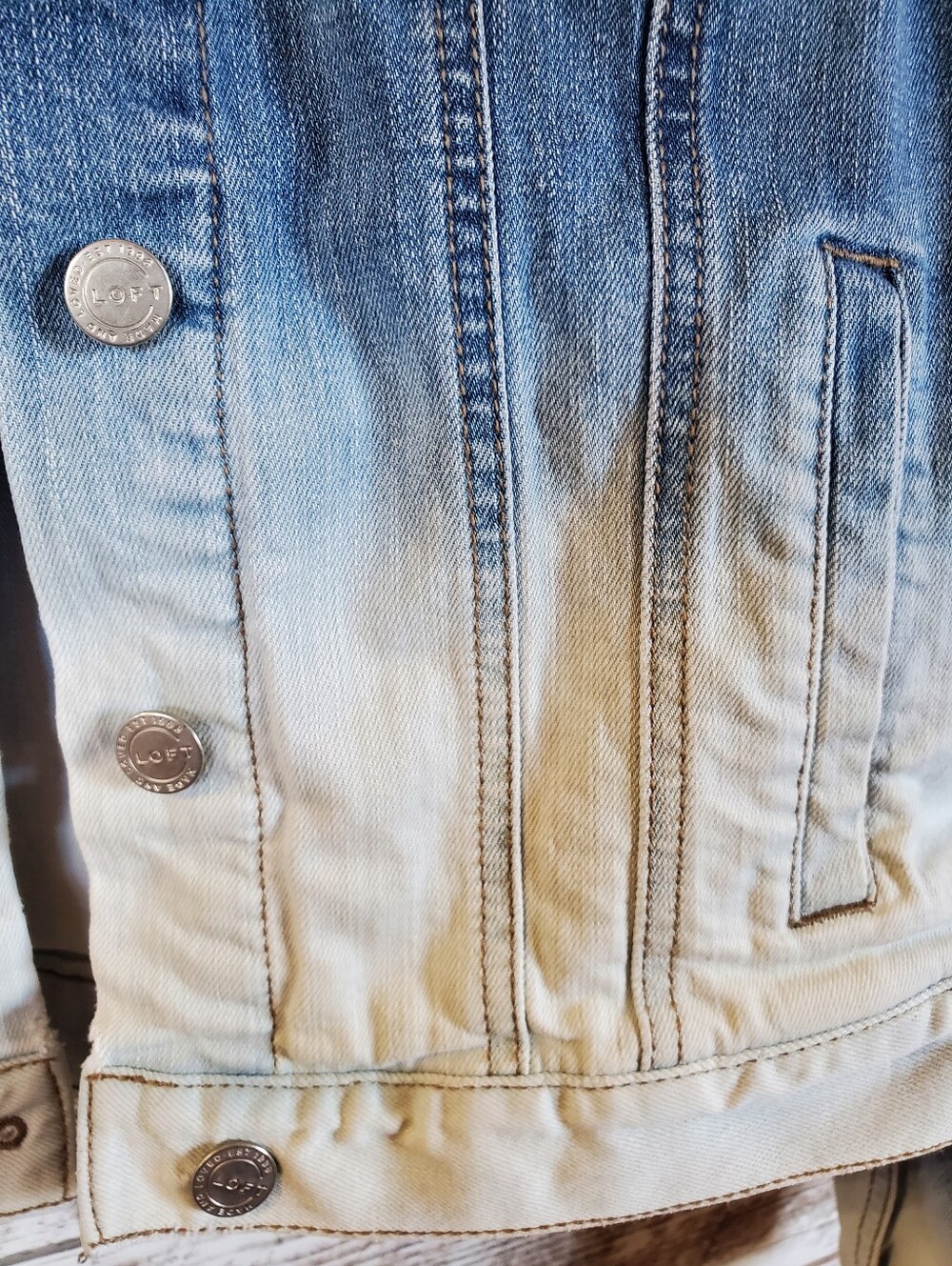 Loft Ombre Dip-dyed Blue White Denium Trucker Jacket - Picture 10 of 12